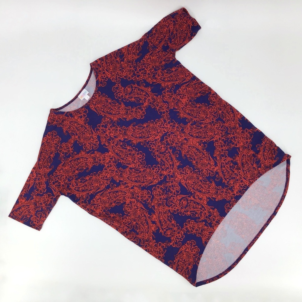 LuLaRoe Red and Blue Paisley Irma Tunic, Small